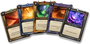 A hand of five class abilities