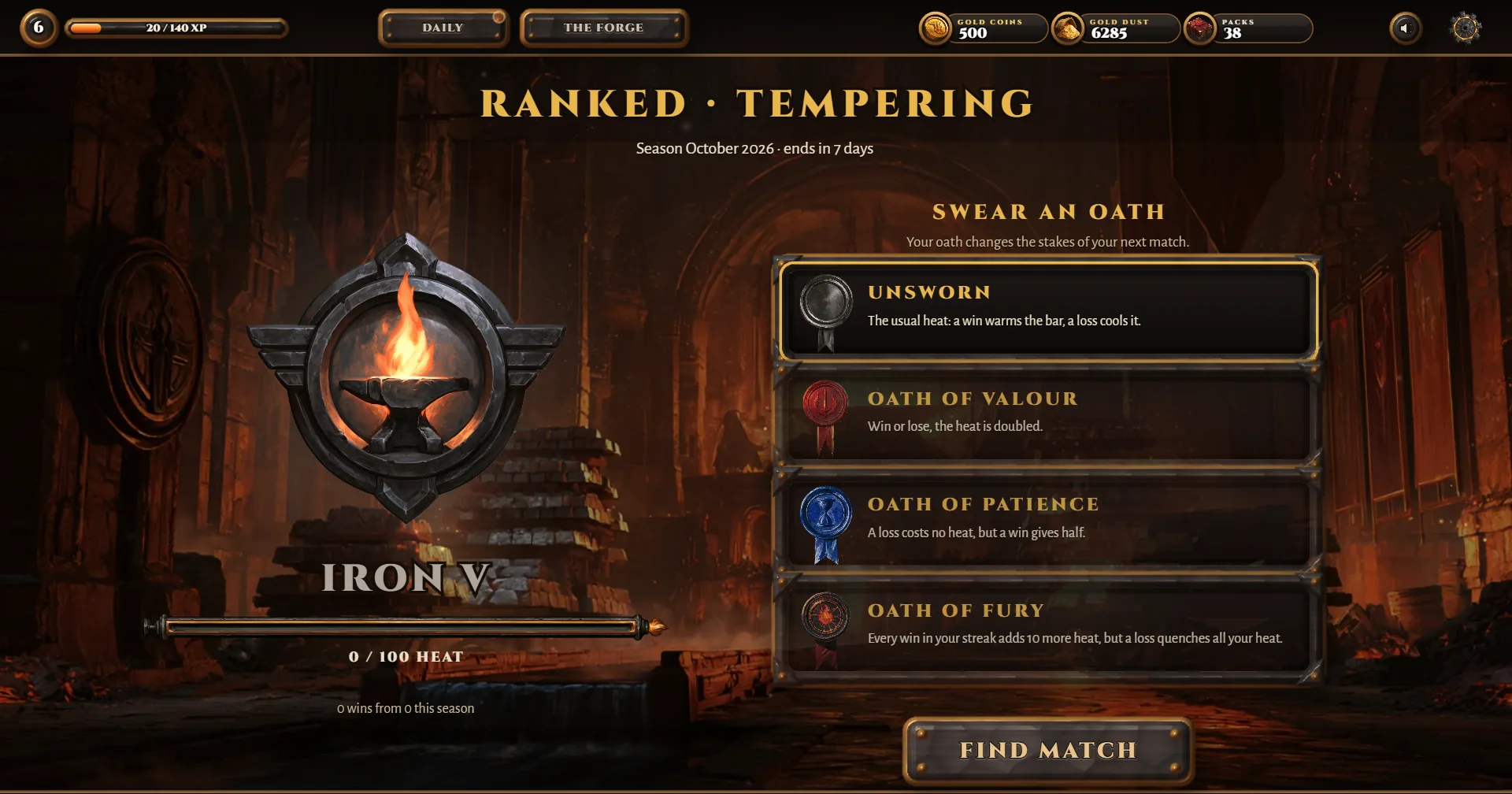 Tempering: swear an oath before a ranked match